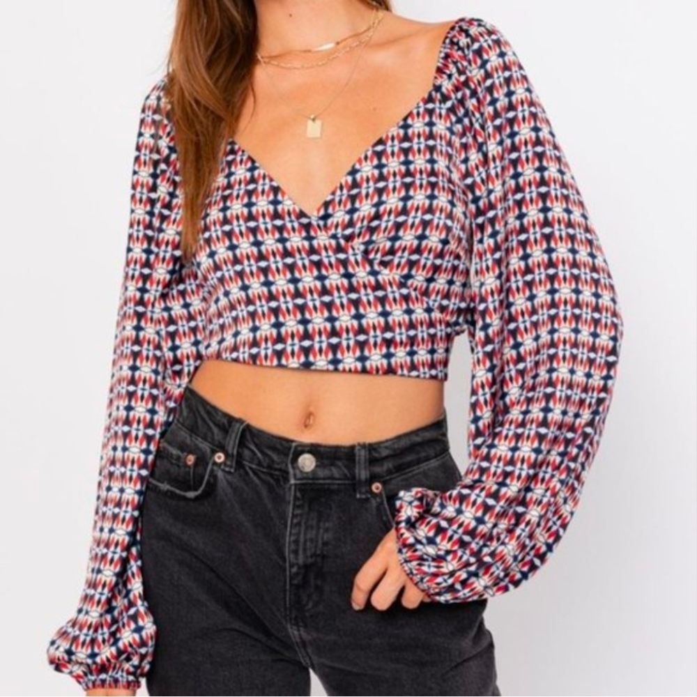 Le Lis Red and Navy Patterned Blouse, *NWT* Size Medium